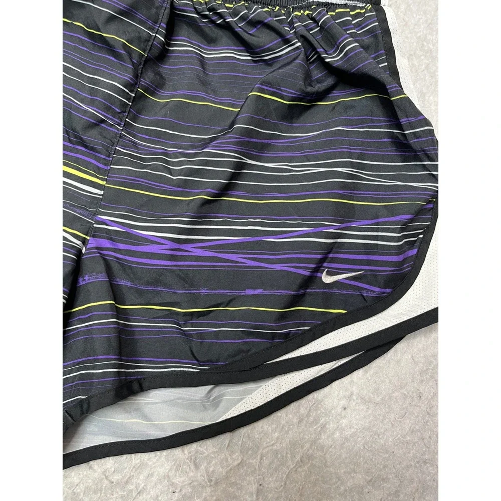 Nike Dri-FIT‎ Women Running Shorts Black Purple Striped Mesh L Low Rise Athletic